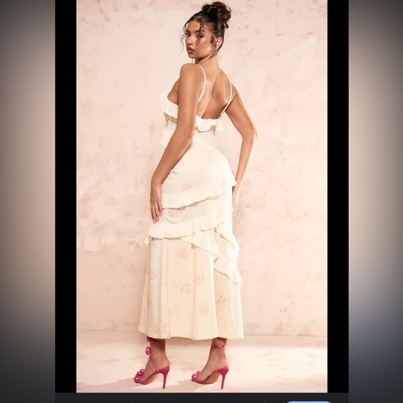 Pretty little thing Lemon Chiffon Floral Frill Maxi nwt 14 summer floral formal - Picture 3 of 7